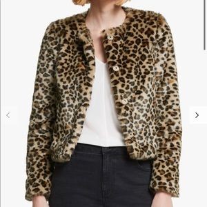 Boden Palmer faux fur leopard print jacket US 16
